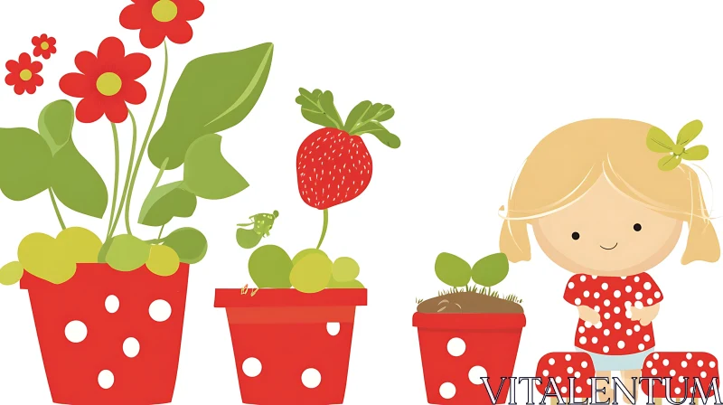 AI ART Potted Plants and a Girl Illustration