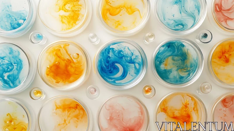 Abstract Fluid Art in Petri Dishes AI Image