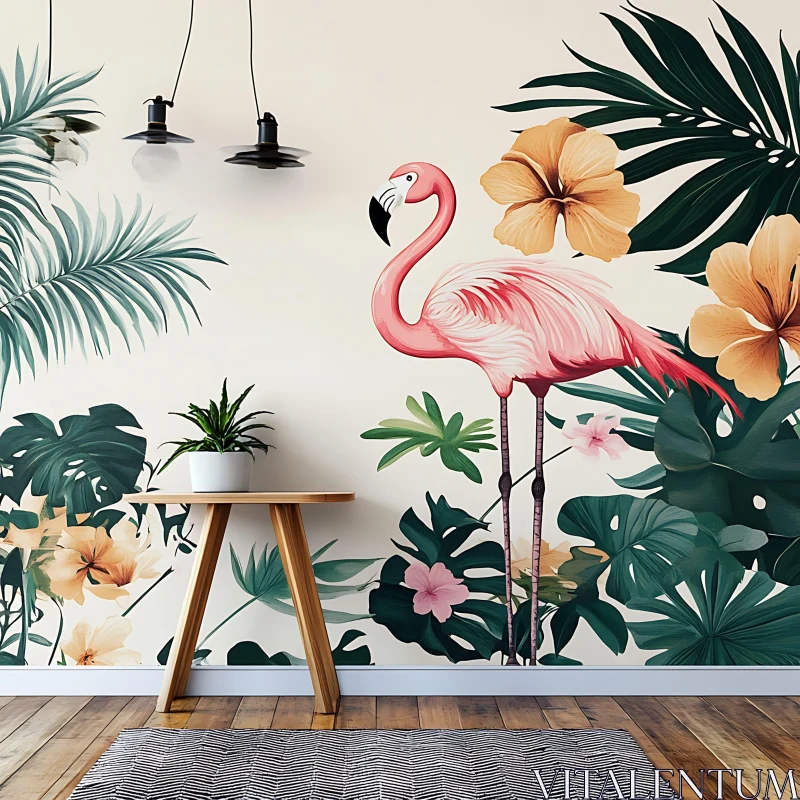 AI ART Tropical Flamingo Interior