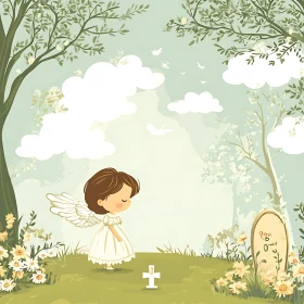 Cartoon Angel at Grave