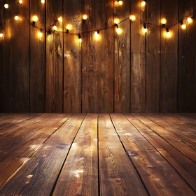 Cozy Wooden Backdrop with String Lights