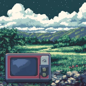 Vintage TV in Pixel Art Nature Scene