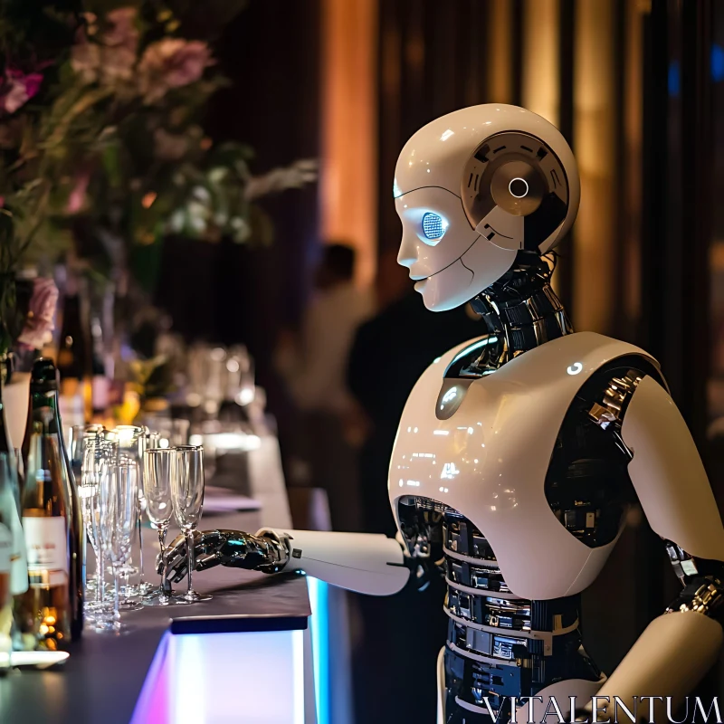 AI ART Robot Bartender in a High-Tech Bar