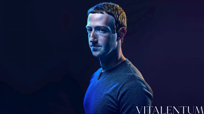 Mark Zuckerberg Blue Toned Portrait AI Image