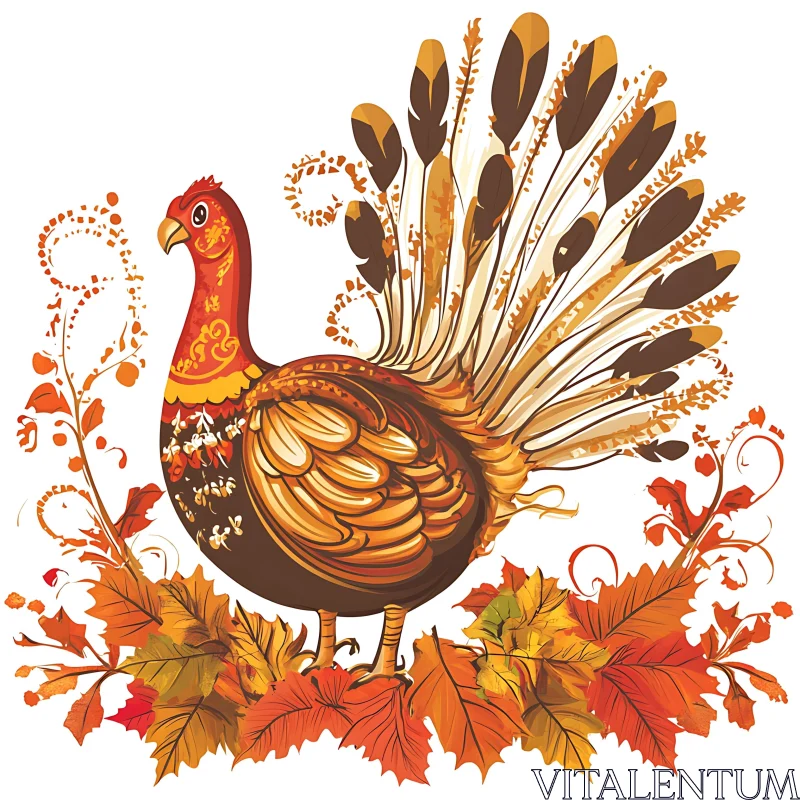 AI ART Thanksgiving Turkey Surrounded by Leaves