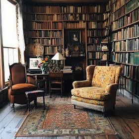 Comfortable Reading Nook with Bookshelves
