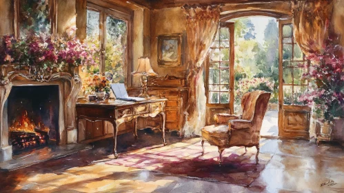 Watercolor Room with Sunlight