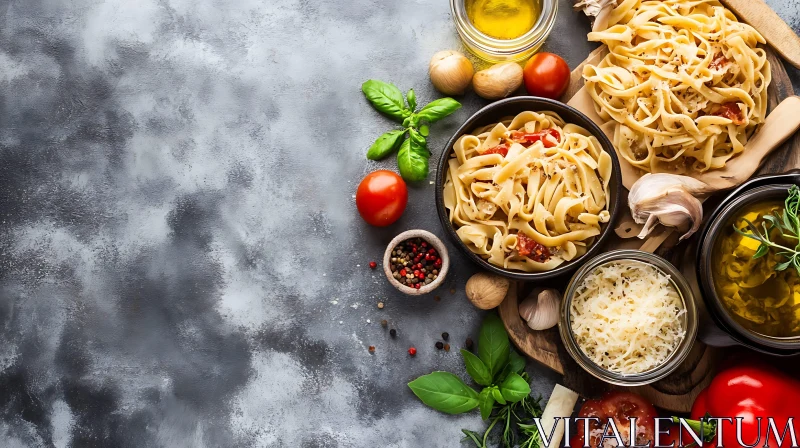 Freshly Prepared Pasta with Vibrant Ingredients AI Image