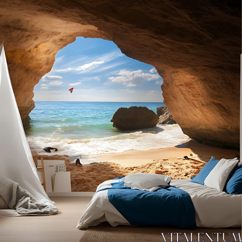 Coastal Bedroom with Ocean View AI Image