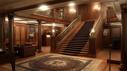 Ornate Wooden Staircase in a Luxurious Interior