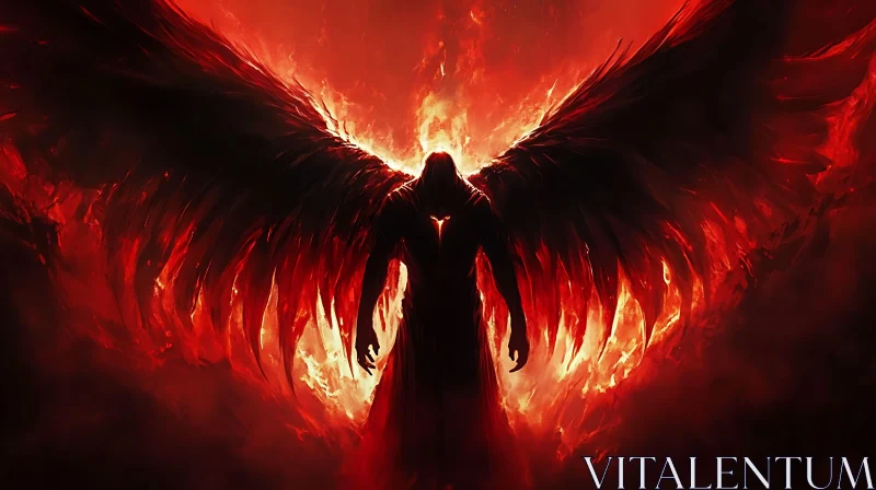 AI ART Winged Figure in Red Flames