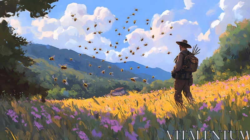 AI ART Man and Bees in a Field