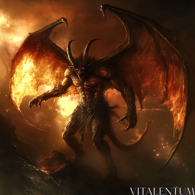 Winged Demon in Smoky Landscape AI Image