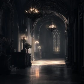 Illuminated Gothic Hallway