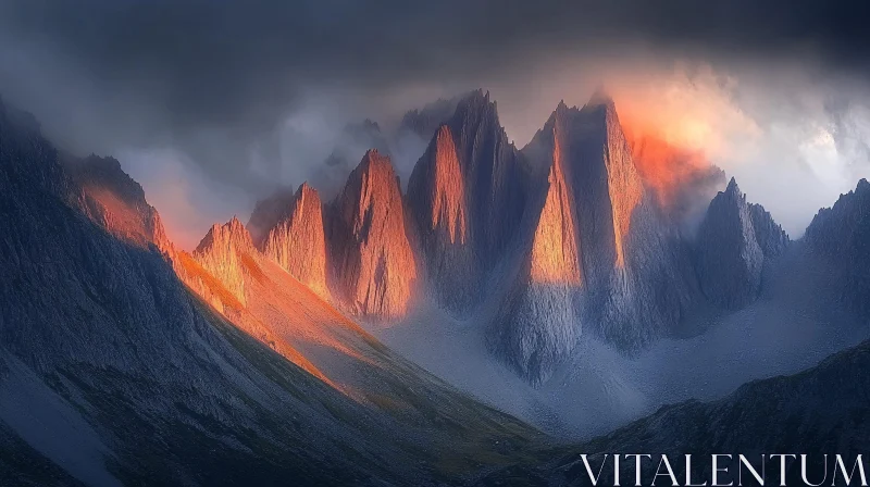 Majestic Sunlit Mountain Peaks AI Image