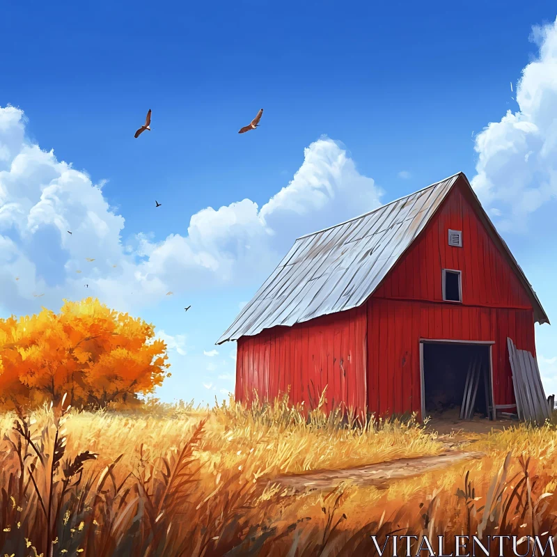 AI ART Rural Barn with Autumn Field