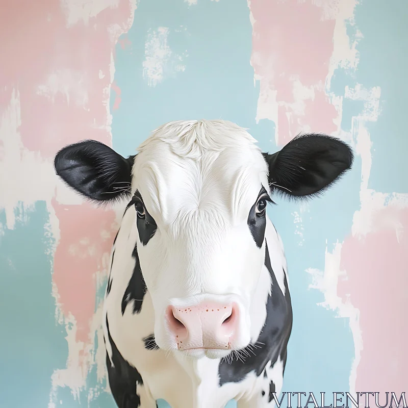 Pastel Cow Portrait AI Image