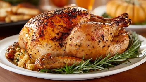 Golden Roast Chicken with Rosemary Sprigs