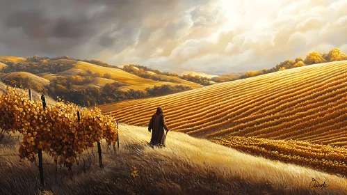 Wanderer in Golden Field Art