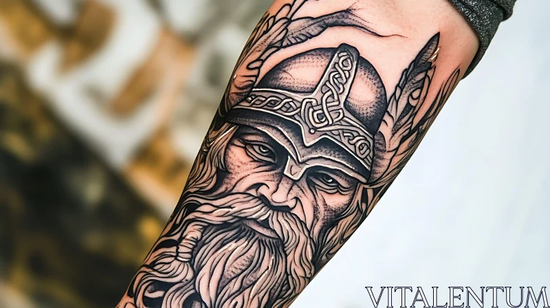 Detailed Arm Tattoo of Viking Warrior AI Image