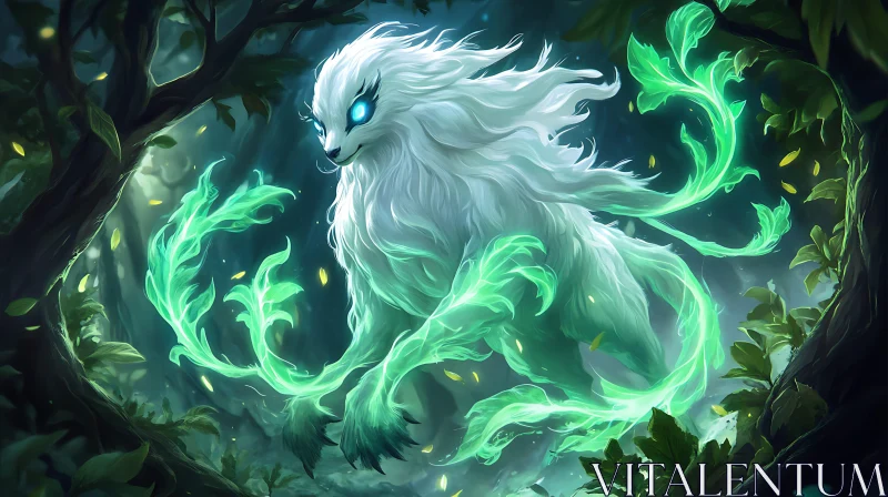 Mystical Creature in Forest with Green Leaves AI Image