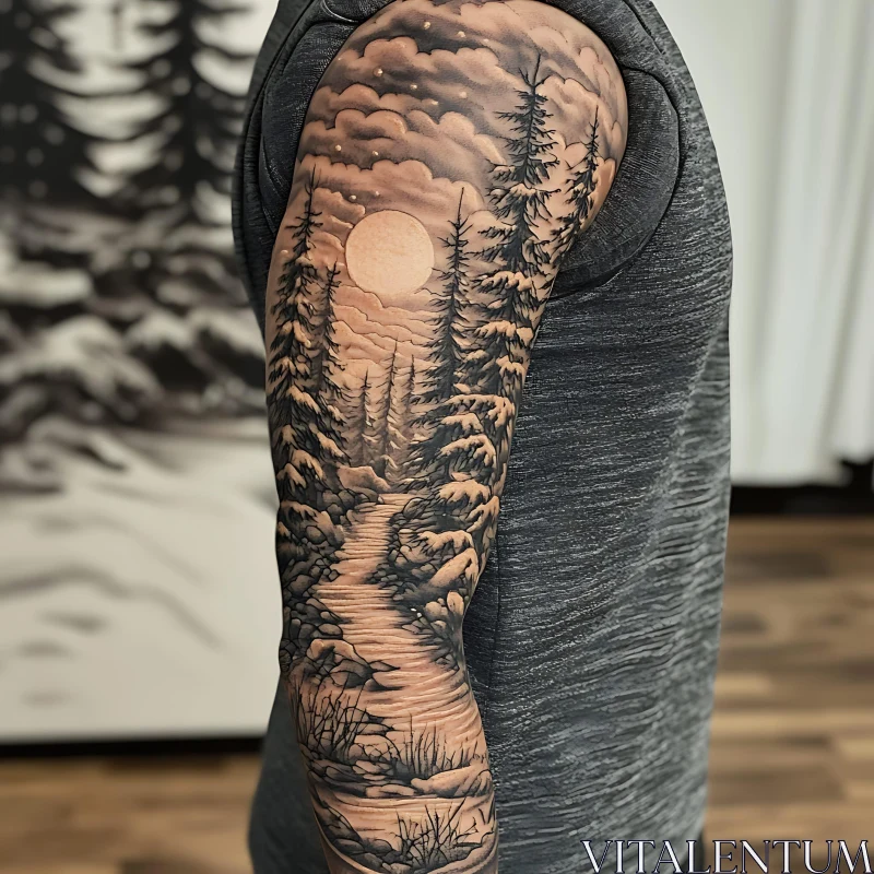 Moonlit Forest Path Tattoo Design AI Image