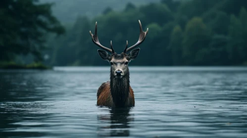 Cabincore Aesthetics: Captivating Deer in the Lake Scene