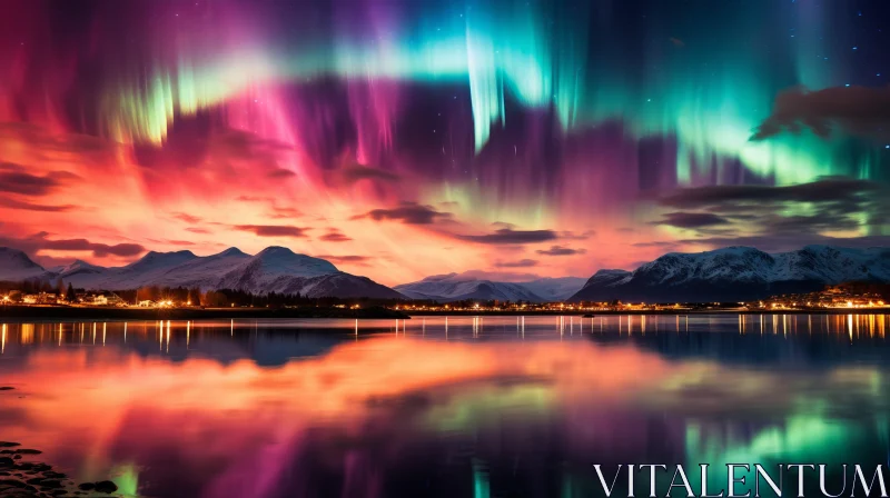 Captivating Aurora Borealis over a Serene Lake AI Image