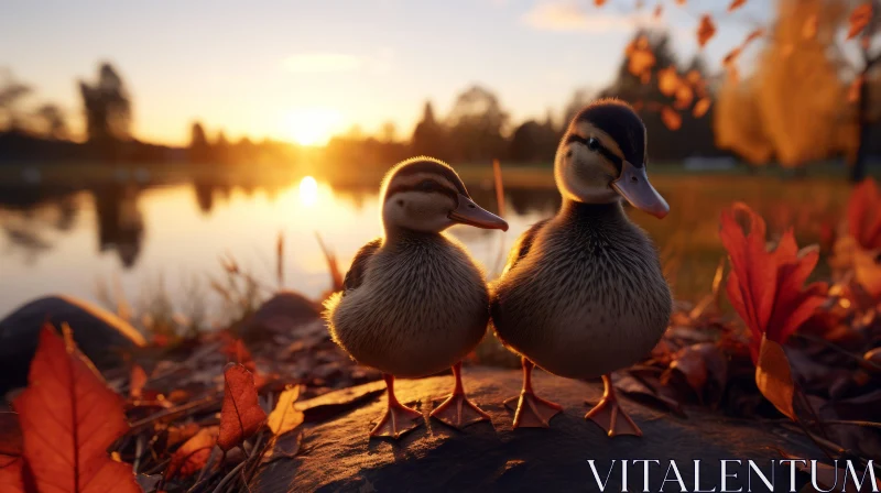 Cute Ducks in Dreamy Autumn Setting AI Image