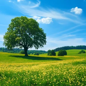 Blossoming Field Under the Azure Sky