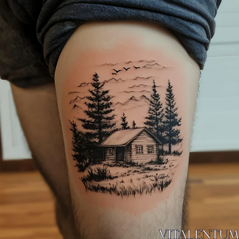 Woodland Cottage Tattoo Design AI Image