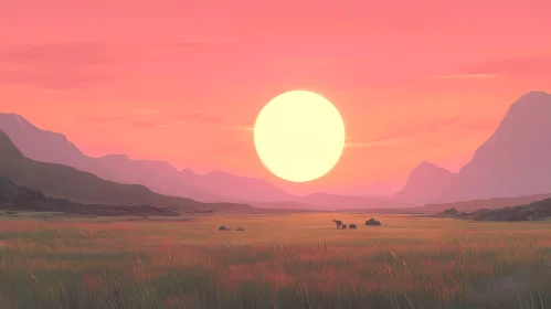 Tranquil Sunset Over Grassy Plains