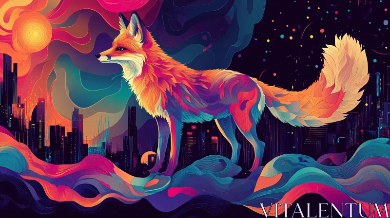 Abstract Fox in Urban Landscape AI Image