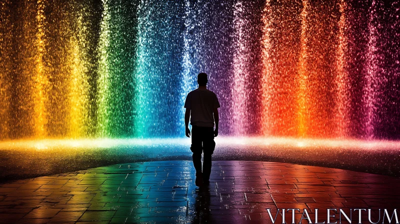 AI ART Man in front of Colorful Waterfall