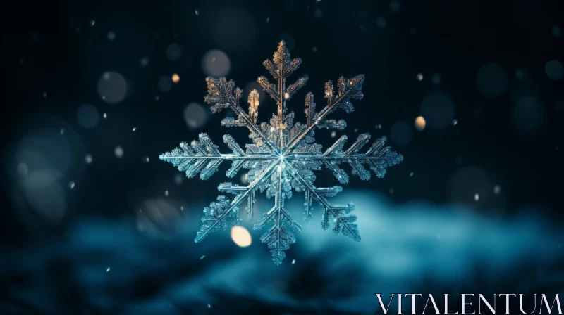 Enchanting Snowflake on Dark Backdrop: A Nature-Inspired Festive Scene AI Image