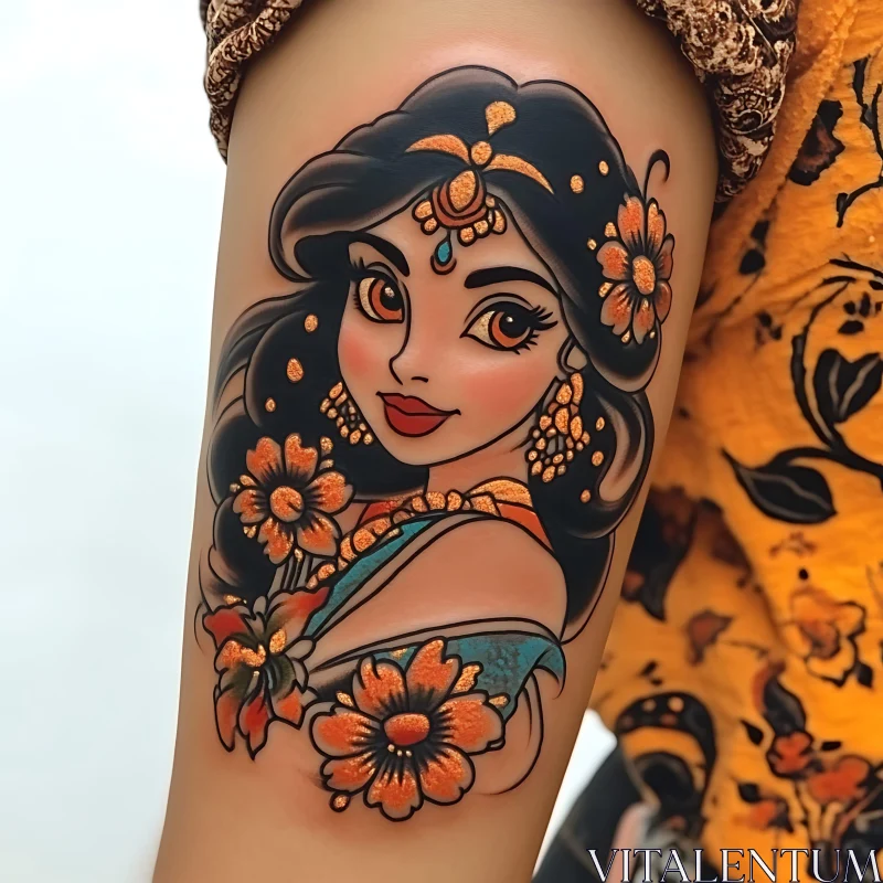 Intricate Florals and Jewelry in Tattoo Art AI Image