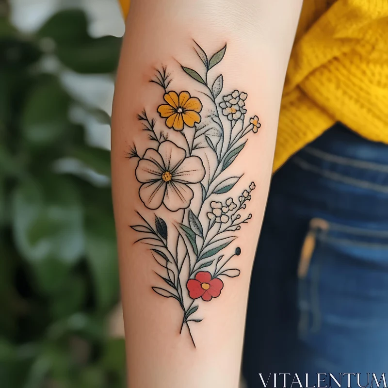 Colorful Flower Tattoo Design on Arm AI Image