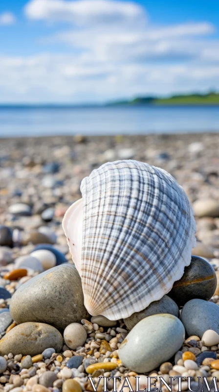 Seashell on Pebble Beach: A Close-Up Shot in Traditional Scottish Landscape Style AI Image