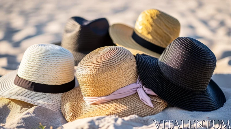 Vibrant Straw Hats on the Beach - A Captivating Summer Scene AI Image
