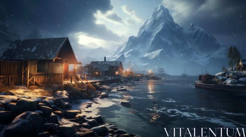 Winter Seascape in Unreal Engine: Romanticized Norwegian Nature AI Image