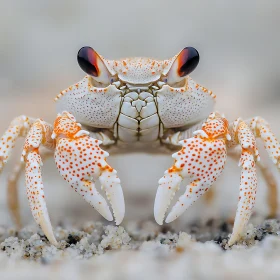 White Crab with Orange Spots on Sand