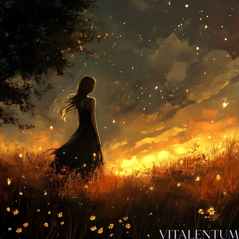 AI ART Serene Sunset Field with Woman