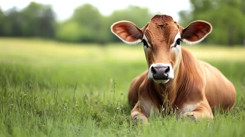Peaceful Cow Portrait in Meadow