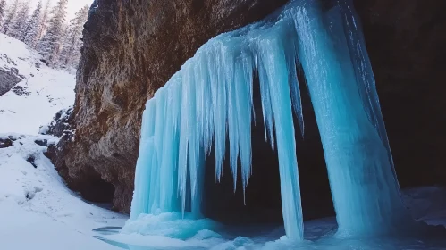 Breathtaking Winter Icicles Draped Over a Rocky Cave