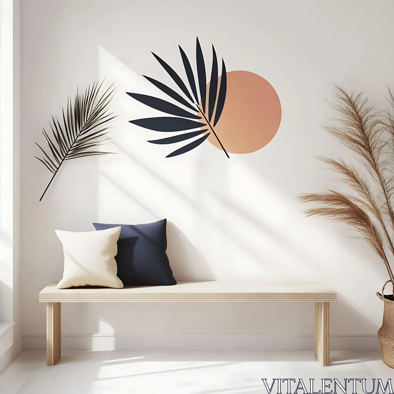 AI ART Minimalist Home Decor with Leaf Art