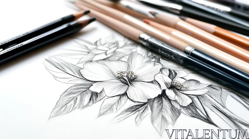 Intricate Flower Drawing with Pencils AI Image