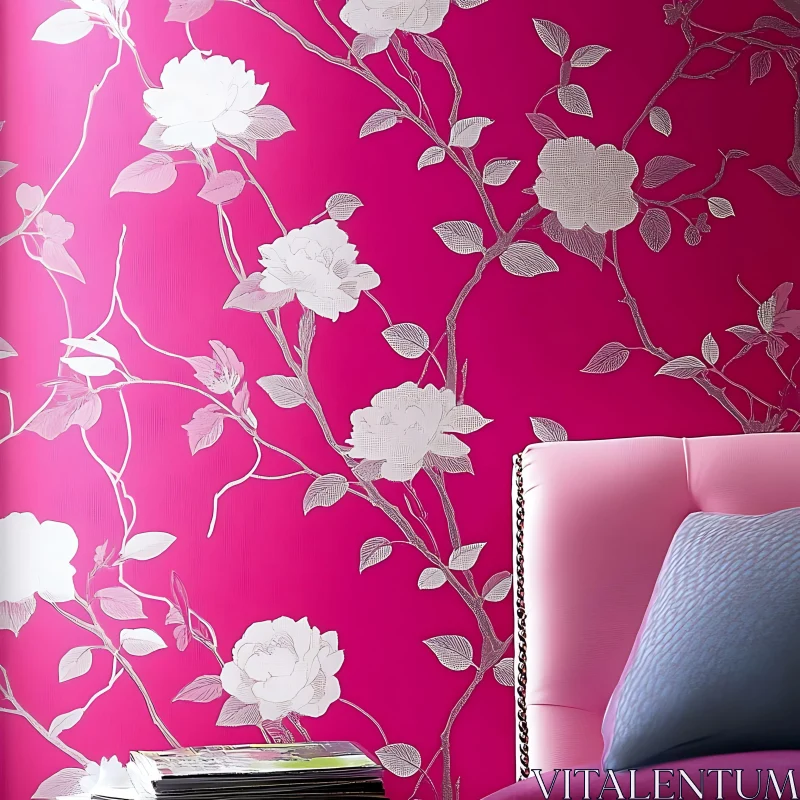 AI ART White Flowers on Pink Wallpaper Design