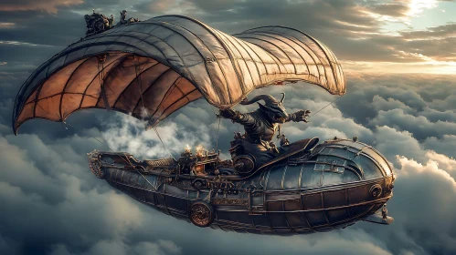 Horned Pilot Steampunk Airship Flight