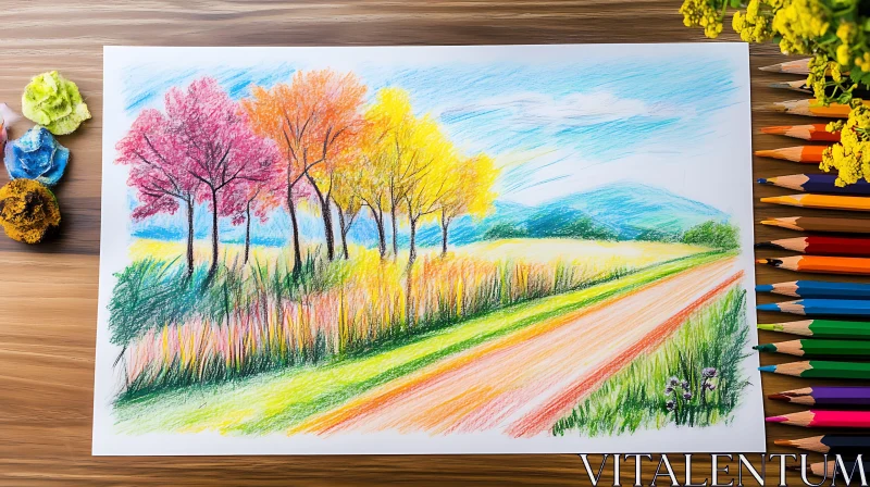 AI ART Pastel Landscape with Pink and Yellow Trees