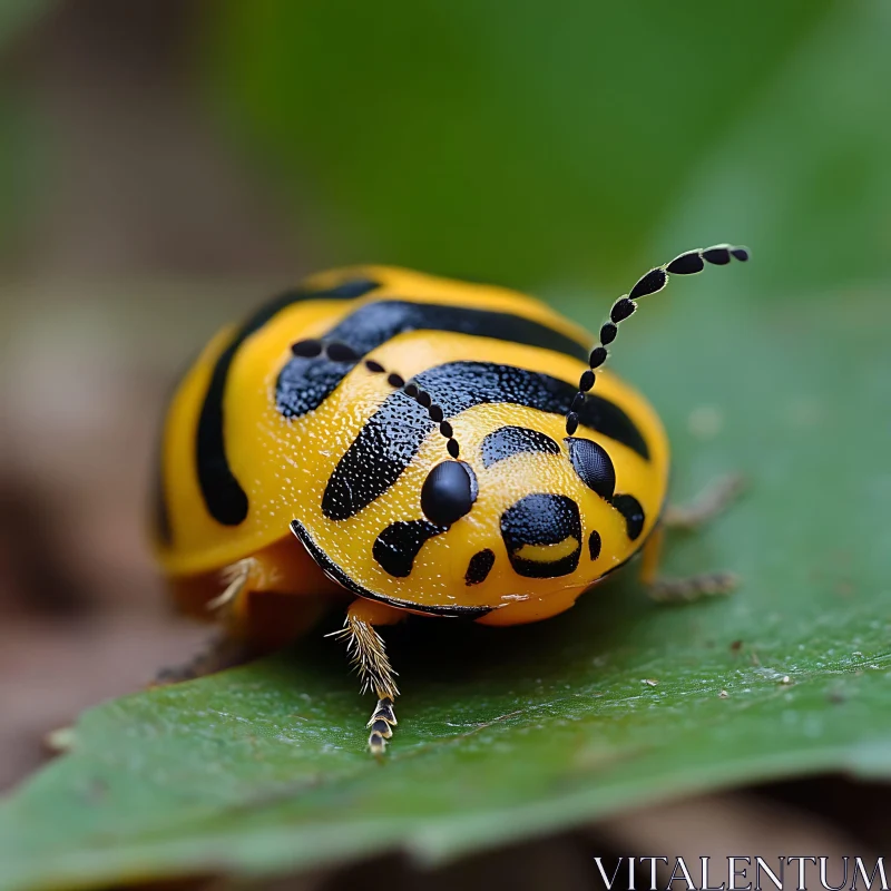 AI ART Yellow and Black Striped Beetle on Leaf